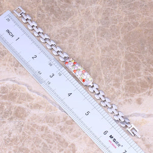 Multicolor Multigem Link Chain Bracelet 7.5 inch