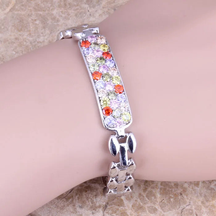 Multicolor Multigem Link Chain Bracelet 7.5 inch