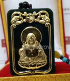 Green Hetian Jade + 18K Inlaid GuanYin Buddha Pendant