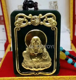 Green Hetian Jade + 18K Inlaid GuanYin Buddha Pendant