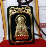 Green Hetian Jade + 18K Inlaid GuanYin Buddha Pendant