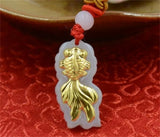 Natural A Jadeite 18K Solid Chinese God Fish Jade Pendant Necklace
