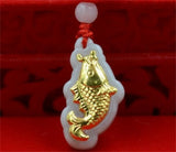 Natural A Jadeite 18K Solid Chinese God Fish Jade Pendant Necklace