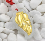 Natural A Jadeite Jade + 18K Chinese Tree Leaf Pendant Necklace