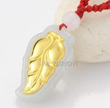 Natural A Jadeite Jade + 18K Chinese Tree Leaf Pendant Necklace