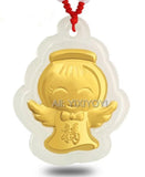 Natural A Jadeite Jade + 18K Solid Angel Blessing Amulet Pendant + Necklace