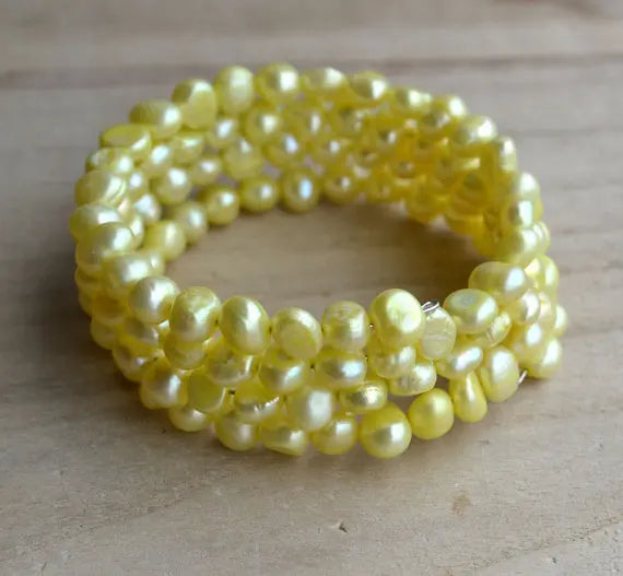Pale Yellow Freshwater Pearl Bracelet, Wedding Party Jewelry