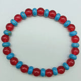Red Ruby & Turquoise Abacus Bead Elastic Bracelet 7.5 Inches