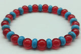 Red Ruby & Turquoise Abacus Bead Elastic Bracelet 7.5 Inches