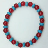 Red Ruby & Turquoise Abacus Bead Elastic Bracelet 7.5 Inches