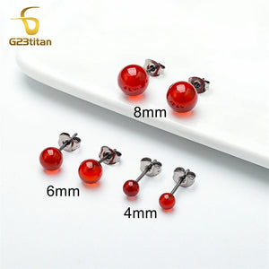 Red Carnelian Stone Earrings G23 Titanium Piercing Ear Studs