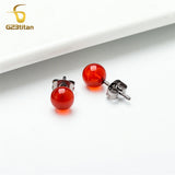 Red Carnelian Stone Earrings G23 Titanium Piercing Ear Studs