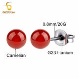 Red Carnelian Stone Earrings G23 Titanium Piercing Ear Studs