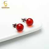 Red Carnelian Stone Earrings G23 Titanium Piercing Ear Studs