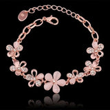 Pink Cat's Eye Opal Flower Chain Bracelet
