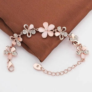 Pink Cat's Eye Opal Flower Chain Bracelet