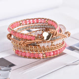 Rose Quartz Leather Wrap Bracelet w/ Mix Stone Druzy Multilayers Boho Jewelry
