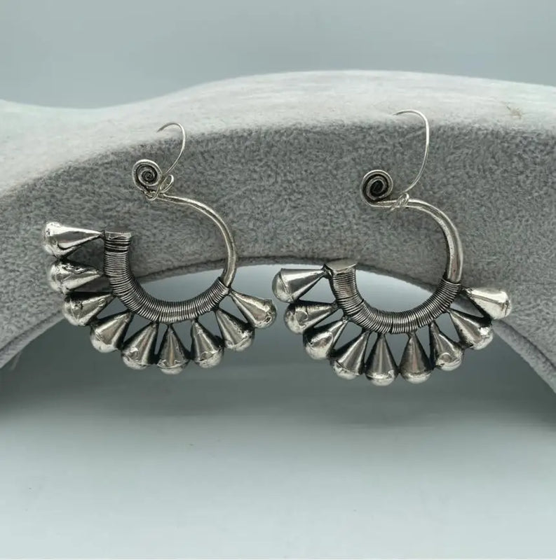 Tibet Tribal Jewelry Miao Silver Big Hollow Earrings Pair