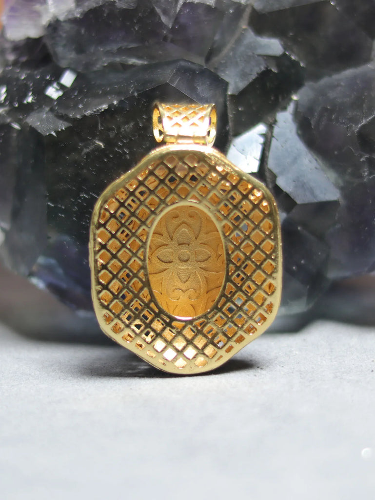 Vintage Copper Alloy Oval Chrysoprase Pendant for Men