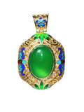Vintage Copper Alloy Oval Chrysoprase Pendant for Men