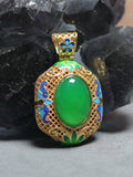 Vintage Copper Alloy Oval Chrysoprase Pendant for Men