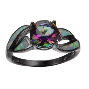 Charming Fire Opal Ring Colorful Sappjire Men Women Rainbow Jewelry RB0276
