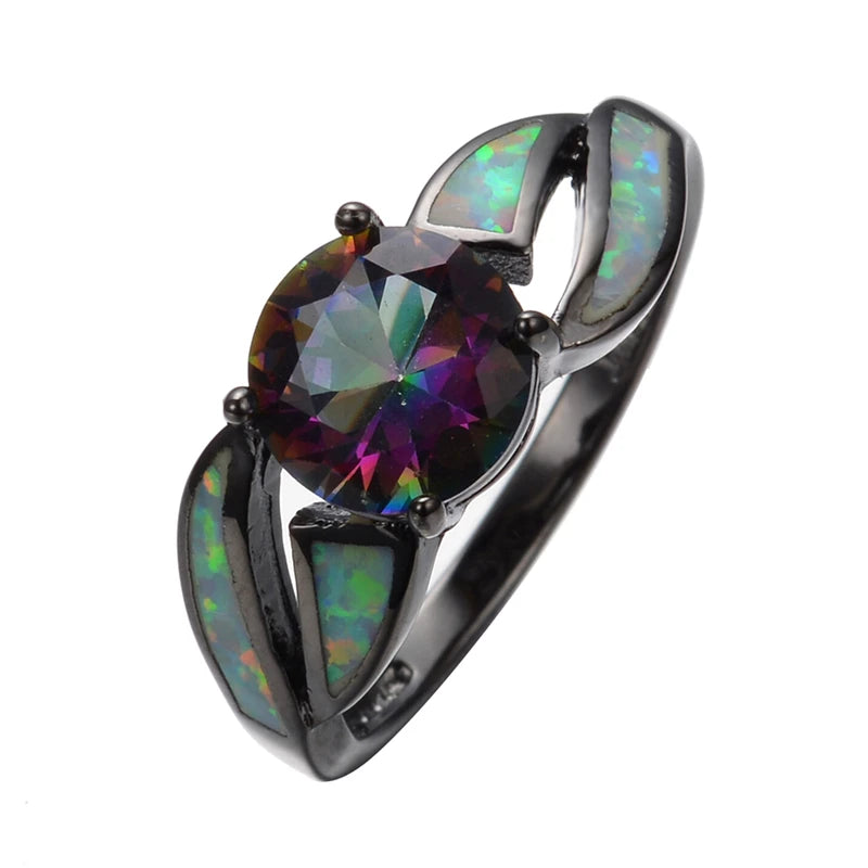 Charming Fire Opal Ring Colorful Sappjire Men Women Rainbow Jewelry RB0276