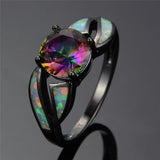 Charming Fire Opal Ring Colorful Sappjire Men Women Rainbow Jewelry RB0276