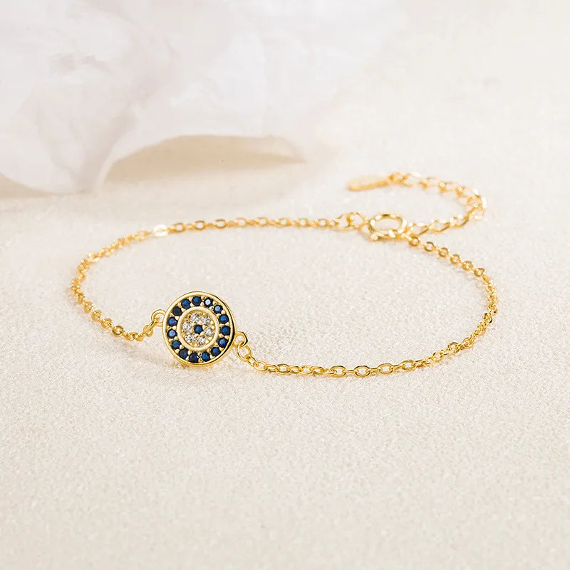 925 Silver Gem Round Lucky Chain Bracelet - S925 Silver Jewelry