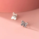 925 Sterling Silver Butterfly Earrings Push-Back Style