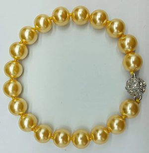 Yellow Shell Pearl Bead Bracelet 7.5 Inch Women's Jewelry