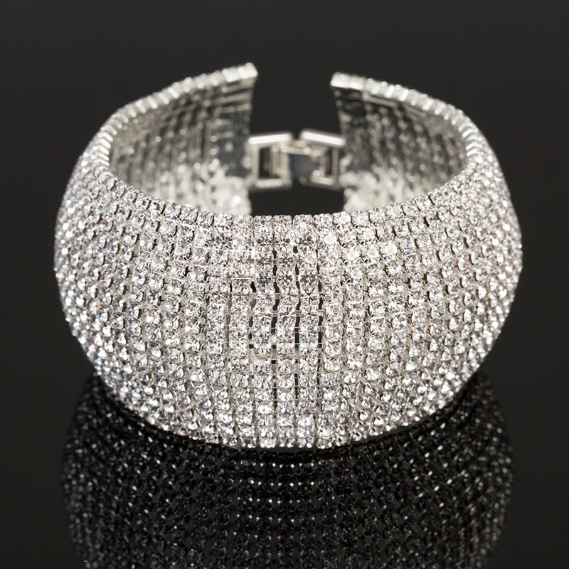 Charming Bride Crystal Rhinestone Wedding Bracelet Wide Princess Jewelry