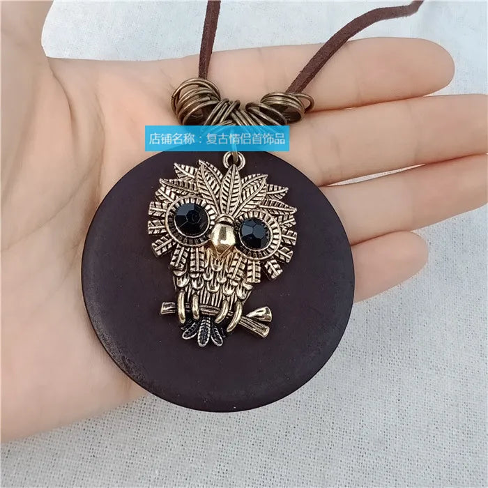Wooden Leaves Vintage Necklace Long Sweater Chain National Artistic Charm