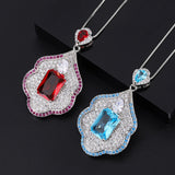 Ruby Aquamrine Pendant Necklace for Women with Lab Diamond
