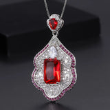 Ruby Aquamrine Pendant Necklace for Women with Lab Diamond