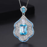 Ruby Aquamrine Pendant Necklace for Women with Lab Diamond