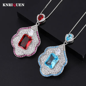 Ruby Aquamrine Pendant Necklace for Women with Lab Diamond