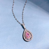 925 Silver Pink Quartz Pendant Necklace Lab Diamond Wedding Jewelry