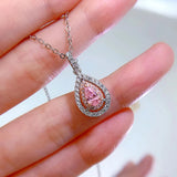 925 Silver Pink Quartz Pendant Necklace Lab Diamond Wedding Jewelry