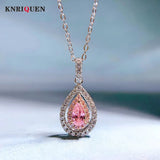 925 Silver Pink Quartz Pendant Necklace Lab Diamond Wedding Jewelry