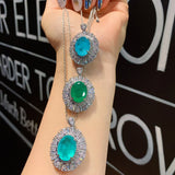 Paraiba Tourmaline Emerald Diamond Pendant Necklace for Women