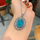 Paraiba Tourmaline Emerald Diamond Pendant Necklace for Women