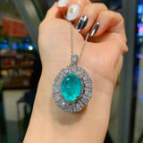 Paraiba Tourmaline Emerald Diamond Pendant Necklace for Women