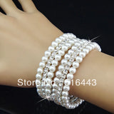 3-Row Clear Czech Rhinestone Pearl Bracelets Set
