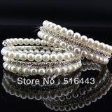 3-Row Clear Czech Rhinestone Pearl Bracelets Set
