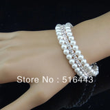3-Row Clear Czech Rhinestone Pearl Bracelets Set