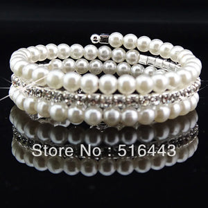 3-Row Clear Czech Rhinestone Pearl Bracelets Set