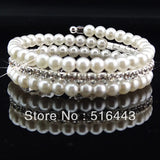3-Row Clear Czech Rhinestone Pearl Bracelets Set