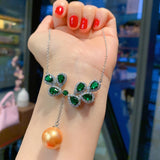 Big Pearl Emerald Ruby Pendant Necklace for Women Lab Gemstone Anniversary Gift