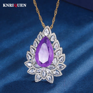 Pink Quartz Amethyst Pendant Necklaces - Diamond Gemstone Jewelry
